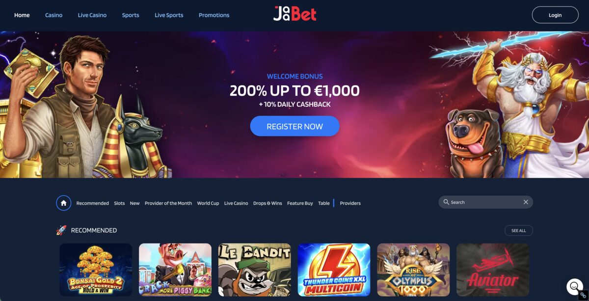 Screenshot van de homepage van Jaabet